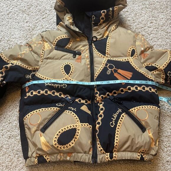 Goldbergh Precious Print Down Ski Jacket Gold Chain Design US 8 - Picture 9 of 12